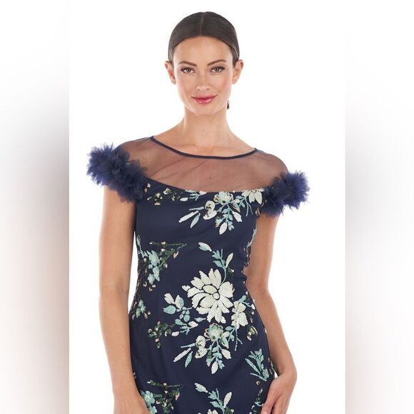 NWOT JS COLLECTIONS | HALLY COLUMN GOWN NAVY PISTACHIO 2 - Picture 3 of 14